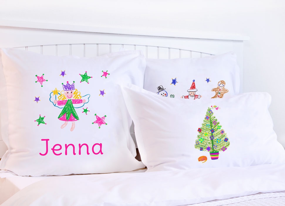 Christmas Fairy Stars Pink & Green - Kids Personalized Pillowcase Collection