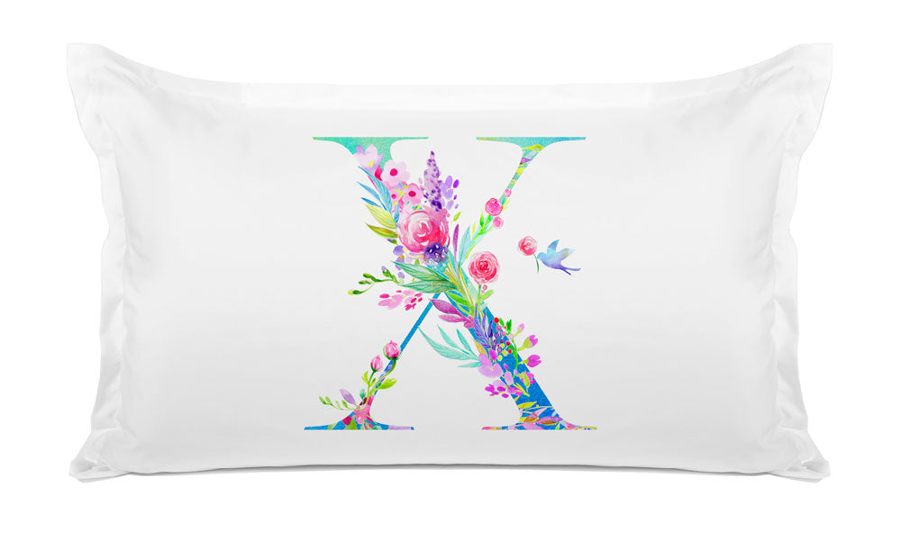 Floral Watercolor Monogram Letter X Pillowcase