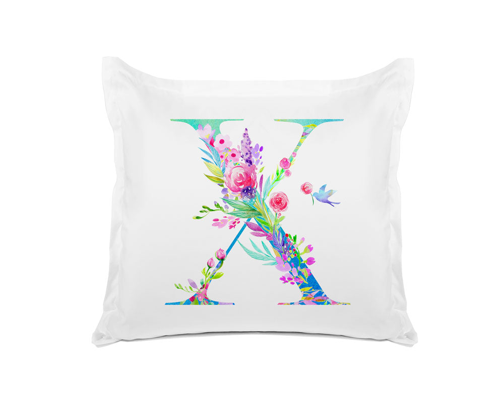 Floral Watercolor Monogram Letter X Pillowcase