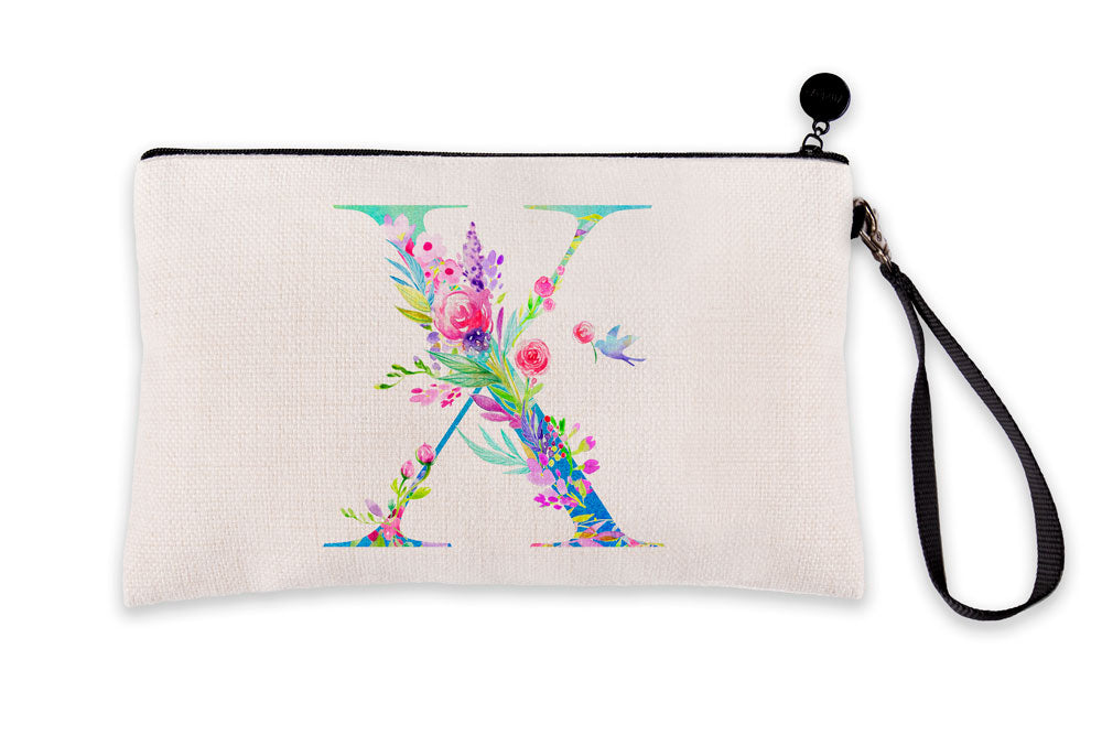 Floral Watercolor Monogram Letter X Makeup Bag Floral Watercolor Monogram Letter X Makeup Bag