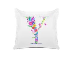 Floral Watercolor Monogram Letter Y Pillowcase