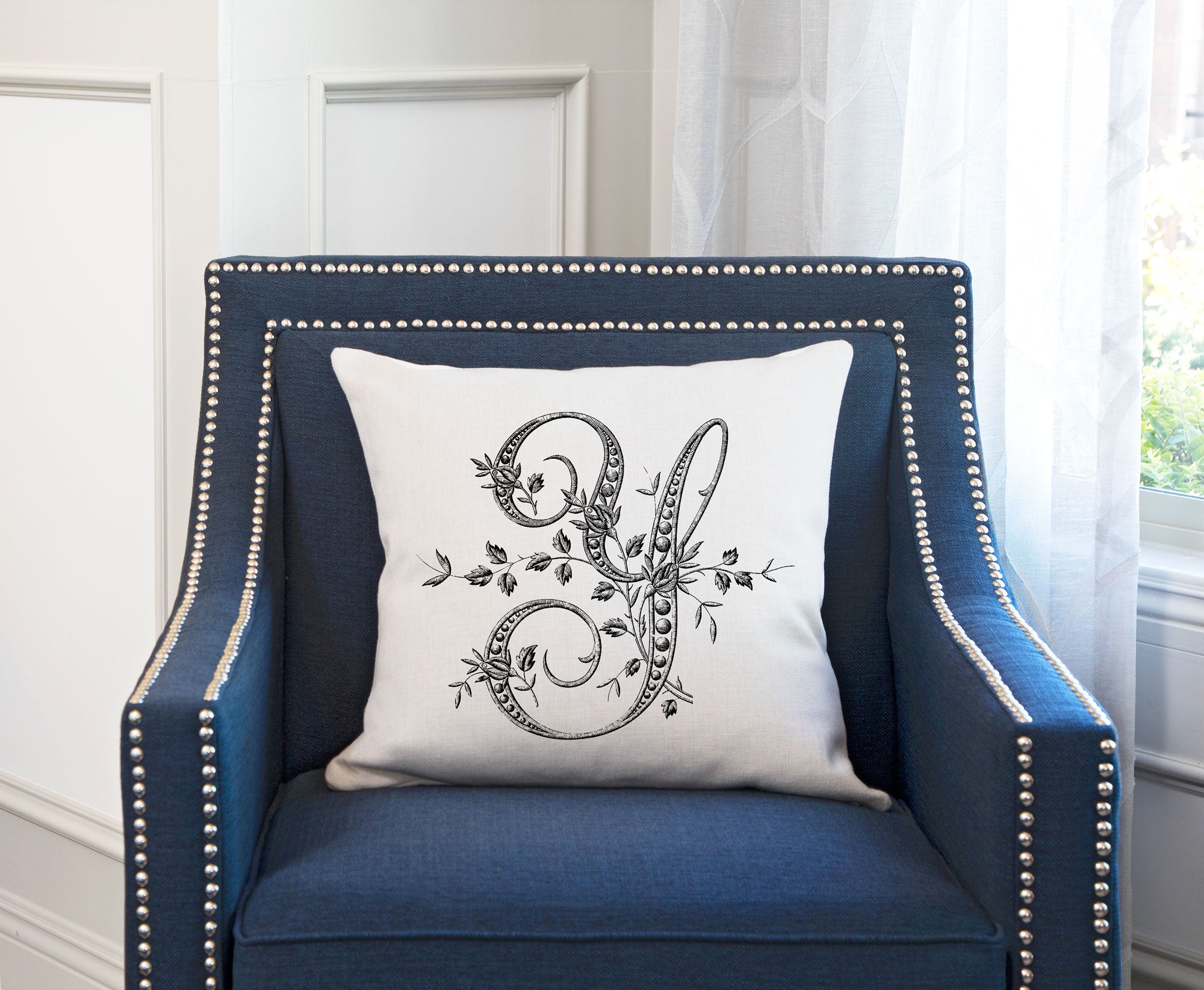 Vintage French Monogram Letter Y Throw Pillow Cover