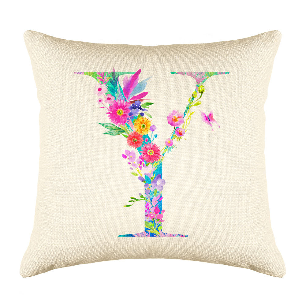 Floral Watercolor Monogram Letter Y Throw Pillow Cover Floral Watercolor Monogram Letter Y Throw Pillow Cover