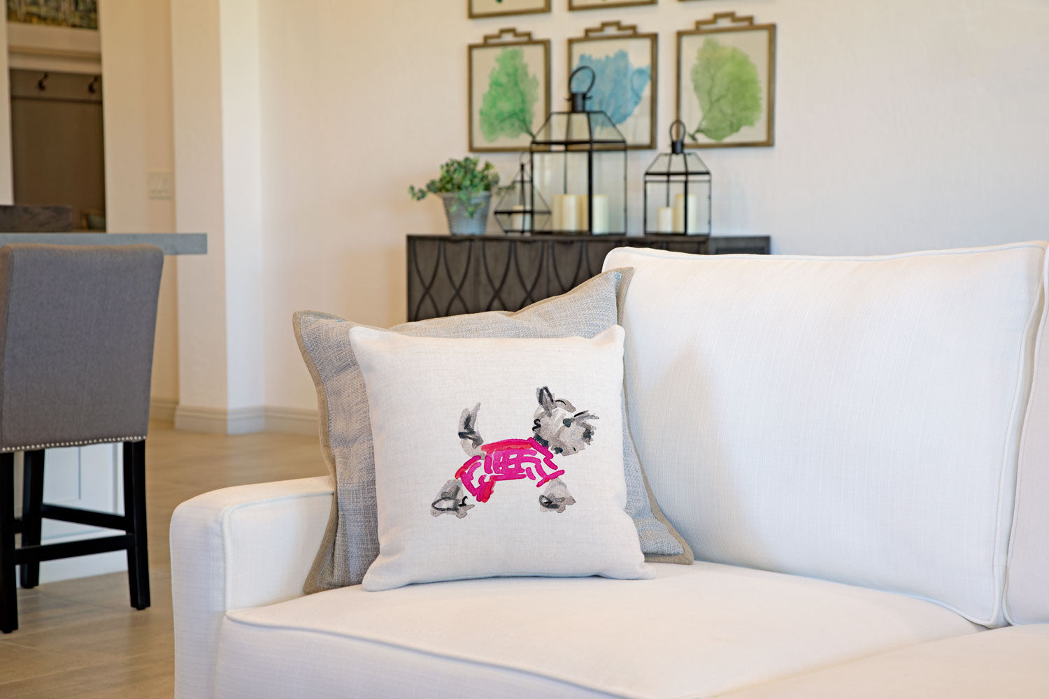 Yuki Yorkie Throw Pillow Cover - Dog Illustration Throw Pillow Cover Collection-Di Lewis