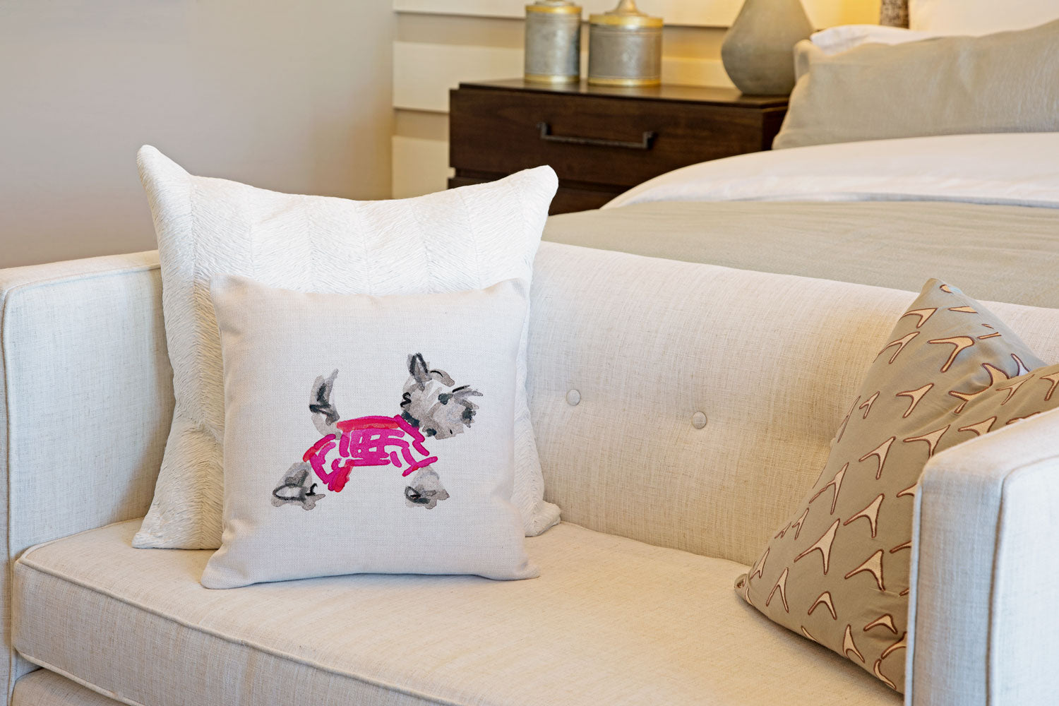 Yuki Yorkie Throw Pillow Cover - Dog Illustration Throw Pillow Cover Collection-Di Lewis