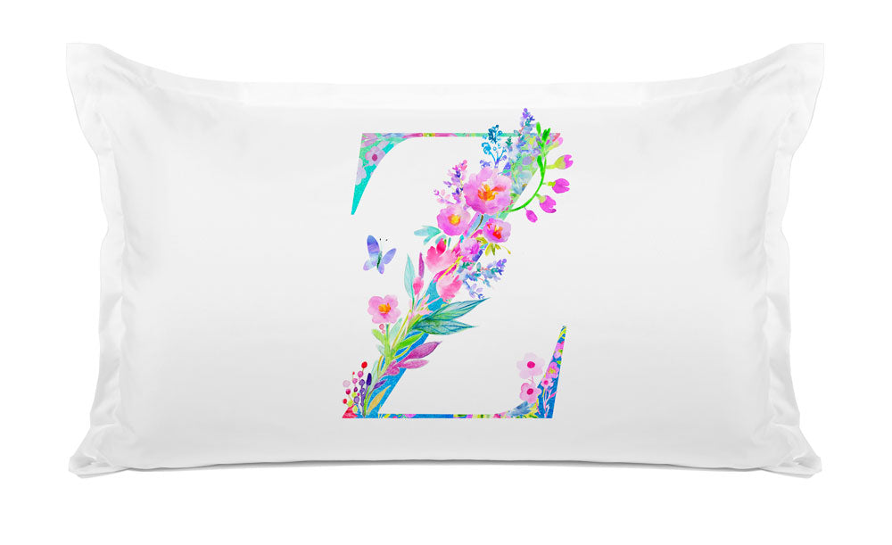 Floral Watercolor Monogram Letter Z Pillowcase