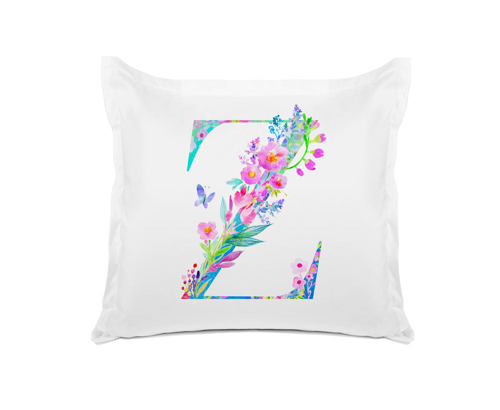 Floral Watercolor Monogram Letter Z Pillowcase