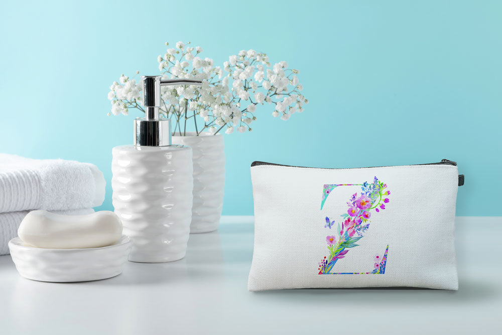 Floral Watercolor Monogram Letter Z Makeup Bag