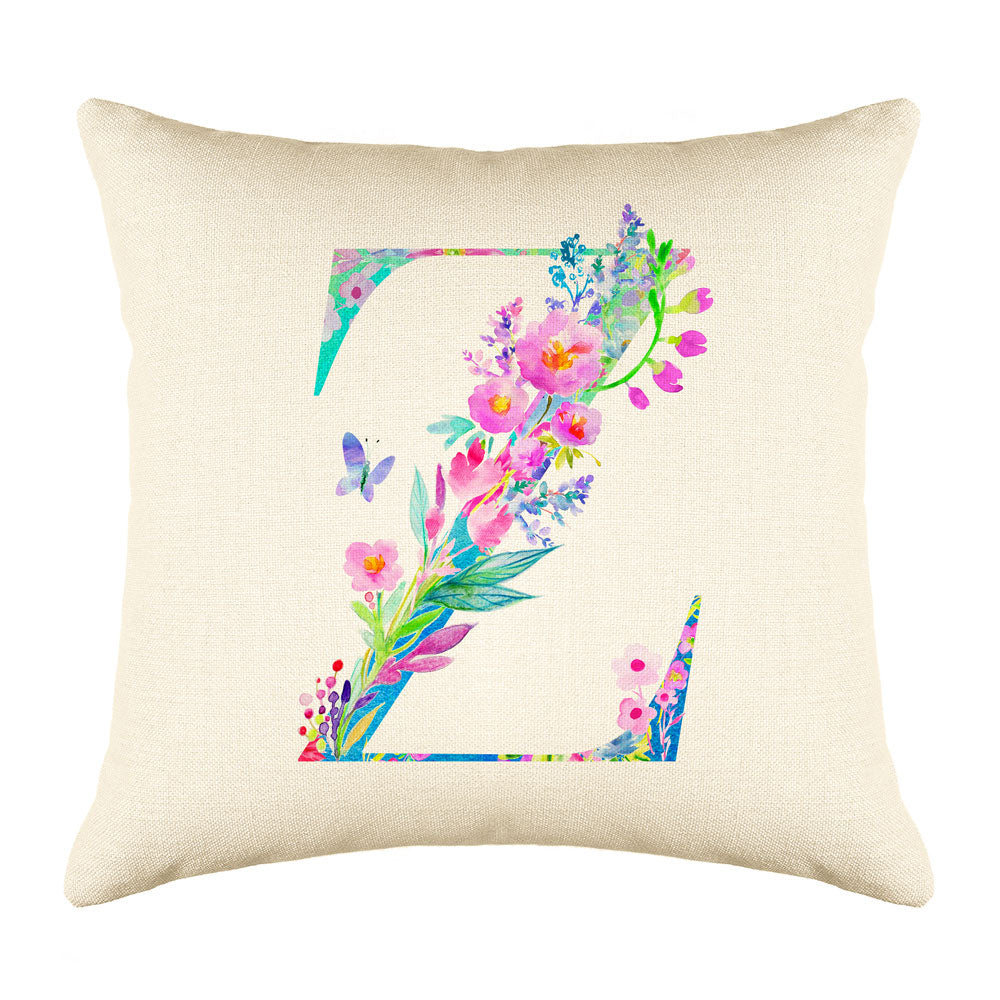 Floral Watercolor Monogram Letter Z Throw Pillow Cover Floral Watercolor Monogram Letter Z Throw Pillow Cover