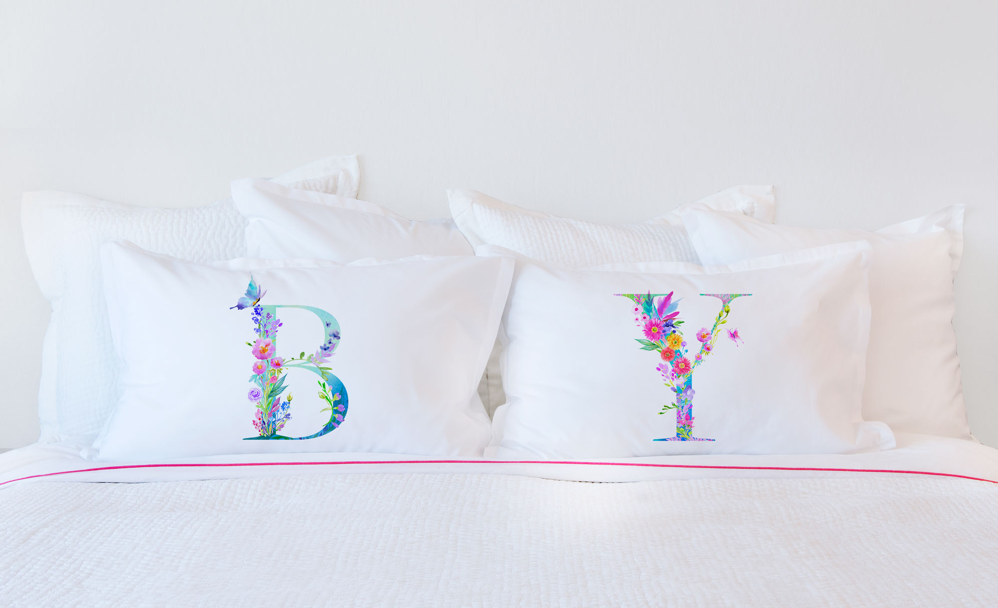 Floral Watercolor Monogram Letter Y Pillowcase
