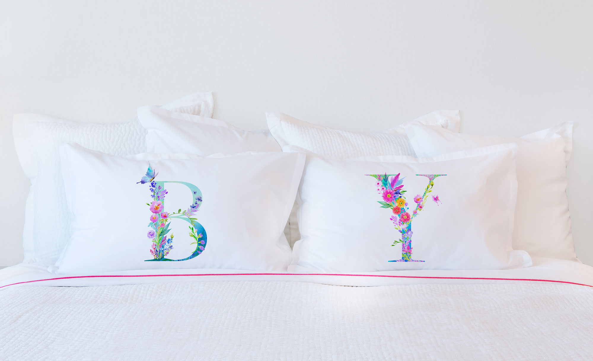 Floral Watercolor Monogram Letter B Pillowcase