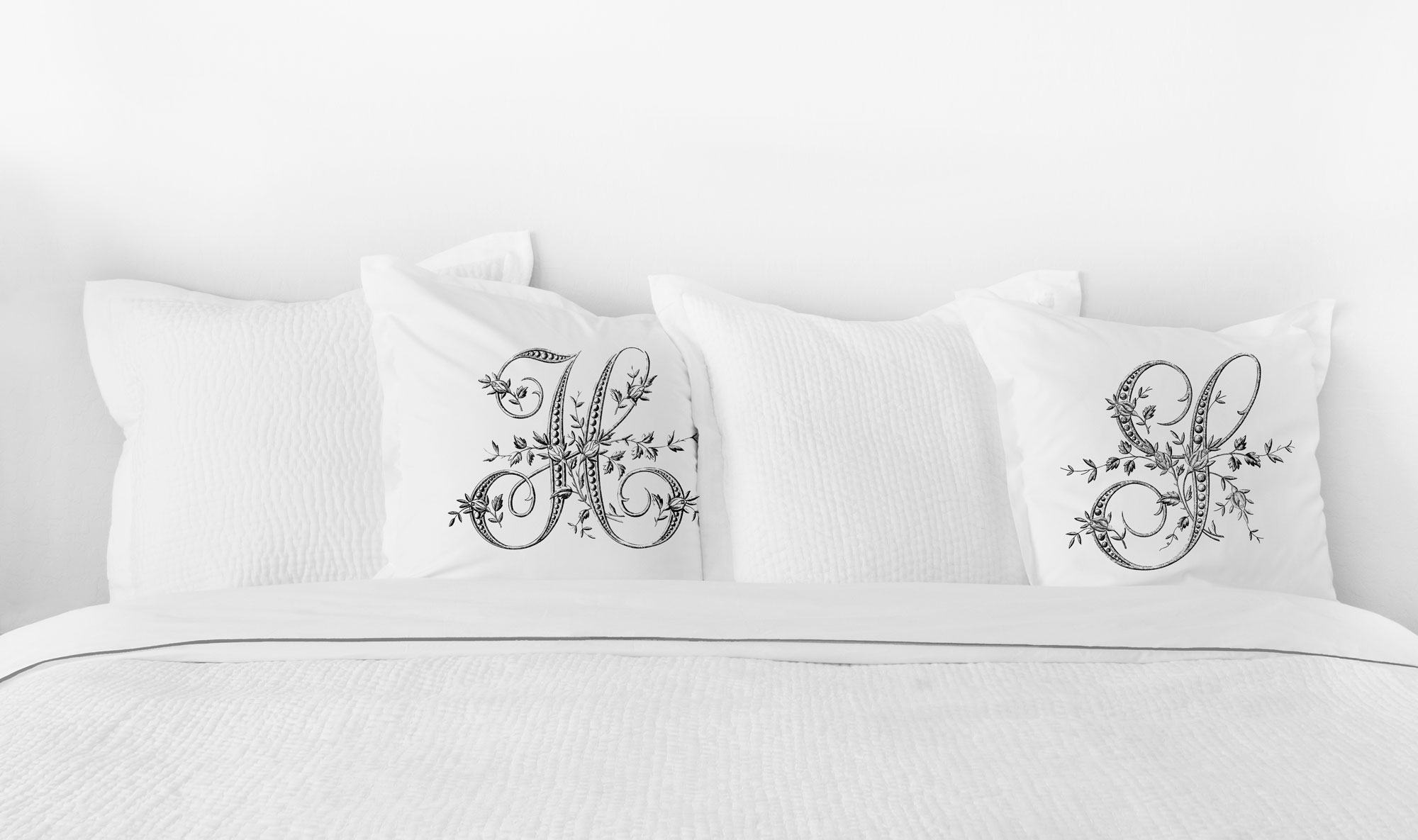 Vintage French Monogram Letter H Pillowcase