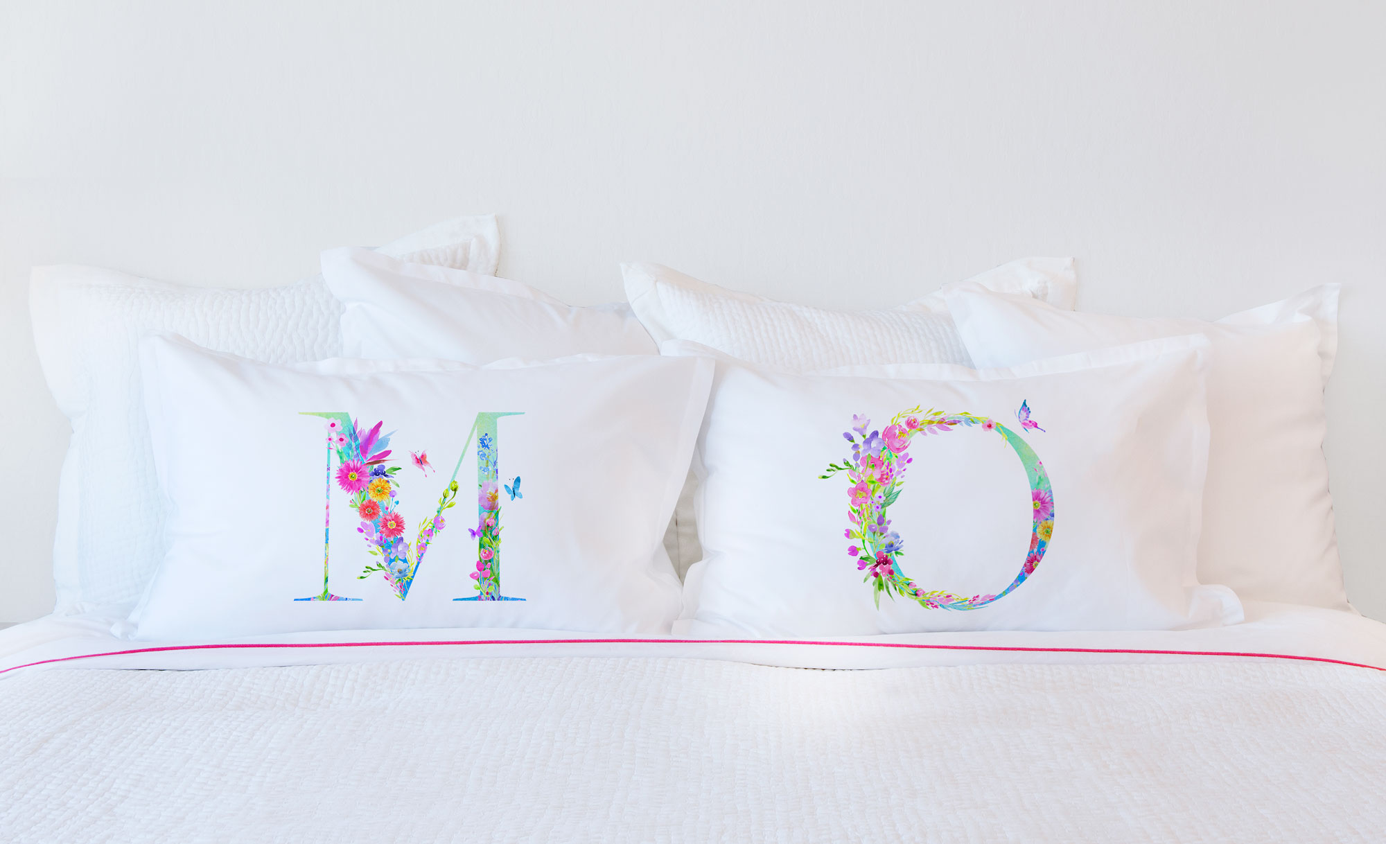 Floral Watercolor Monogram Letter O Pillowcase