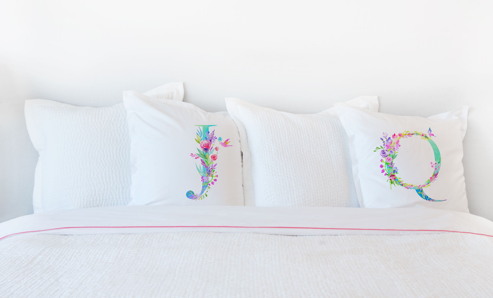 Floral Watercolor Monogram Letter Q Pillowcase