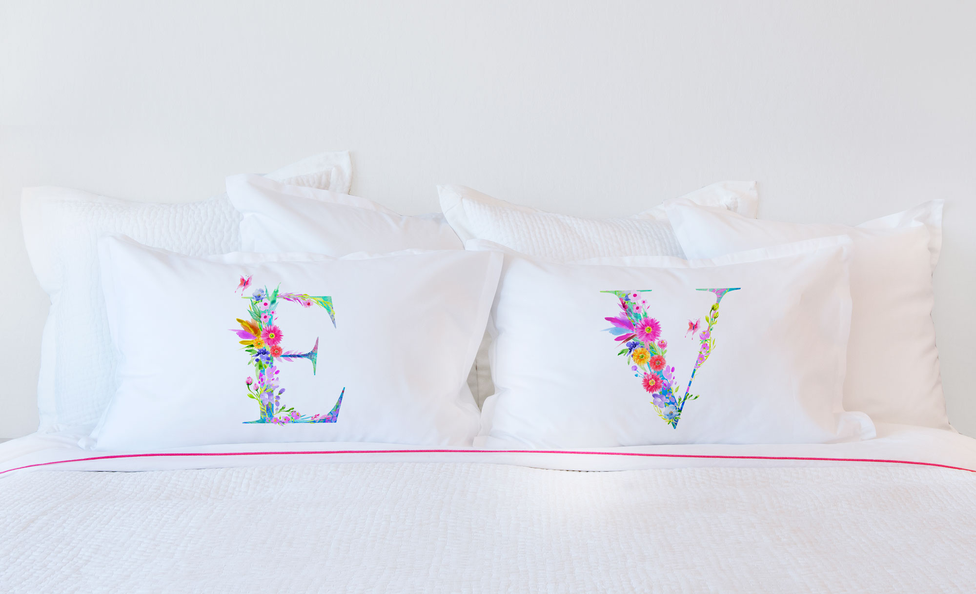 Floral Watercolor Monogram Letter E Pillowcase