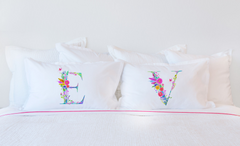 Floral Watercolor Monogram Letter V Pillowcase