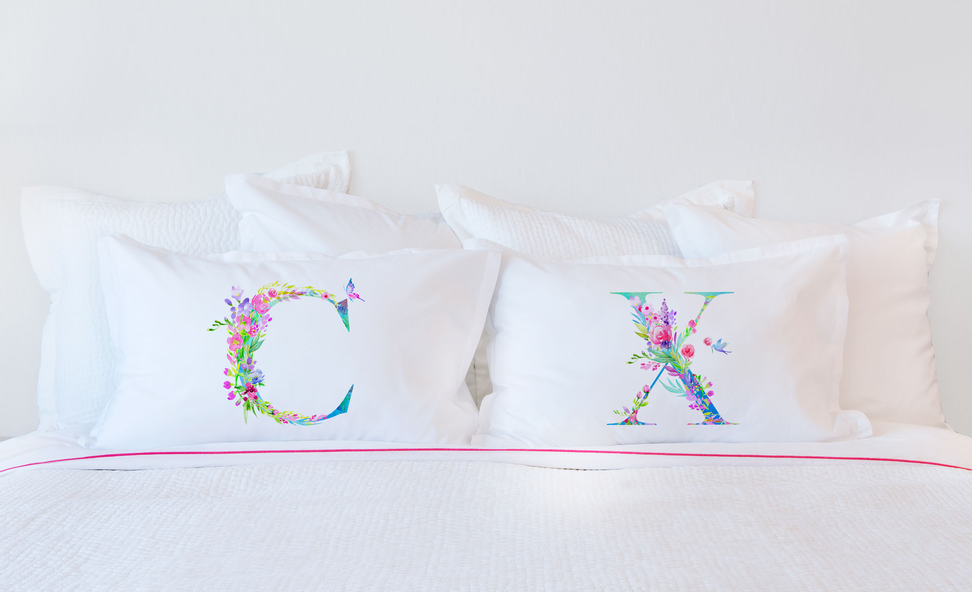 Floral Watercolor Monogram Letter C Pillowcase