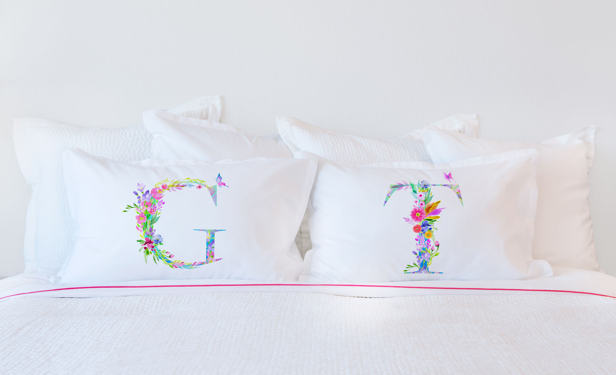 Floral Watercolor Monogram Letter T Pillowcase