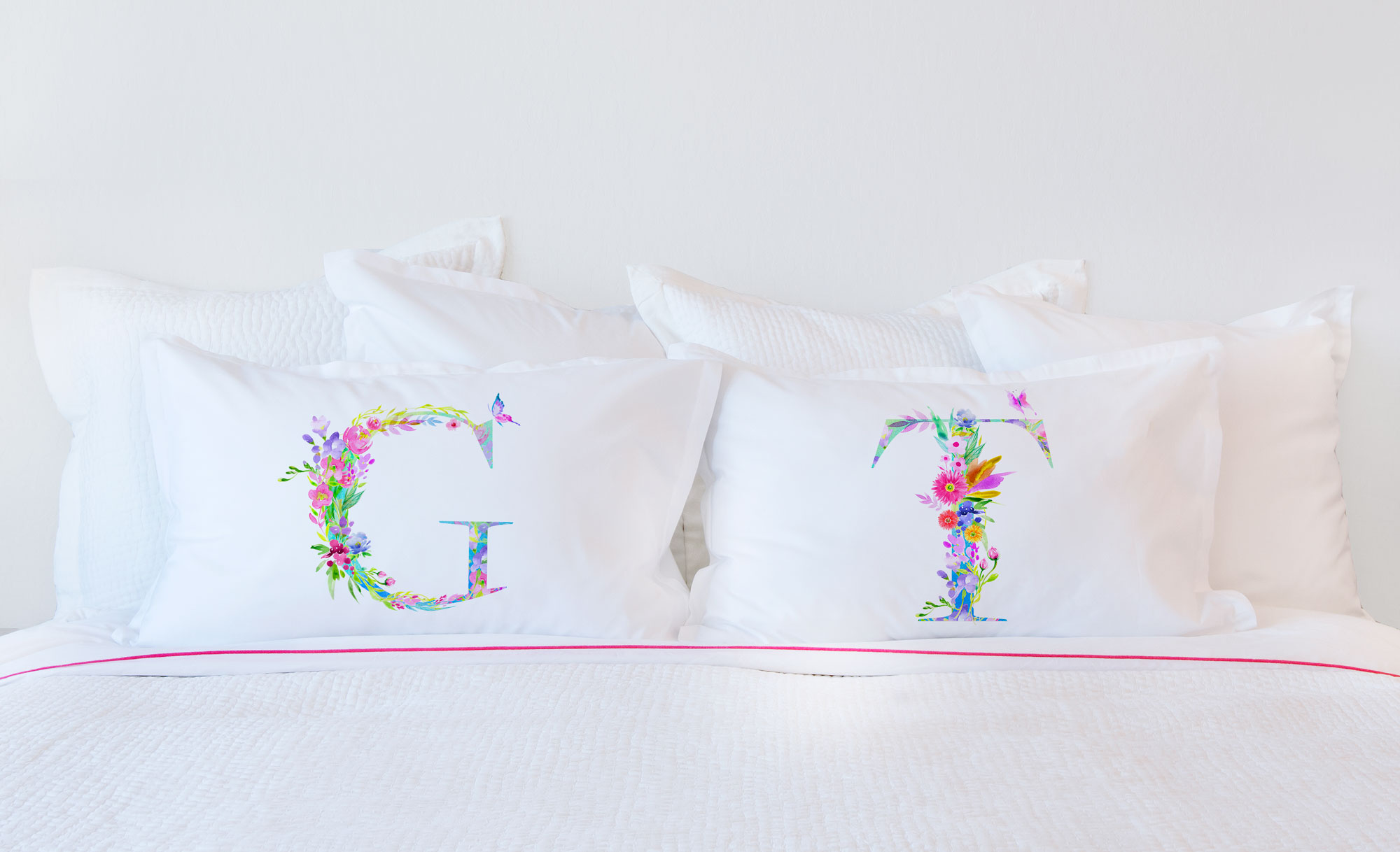 Floral Watercolor Monogram Letter G Pillowcase
