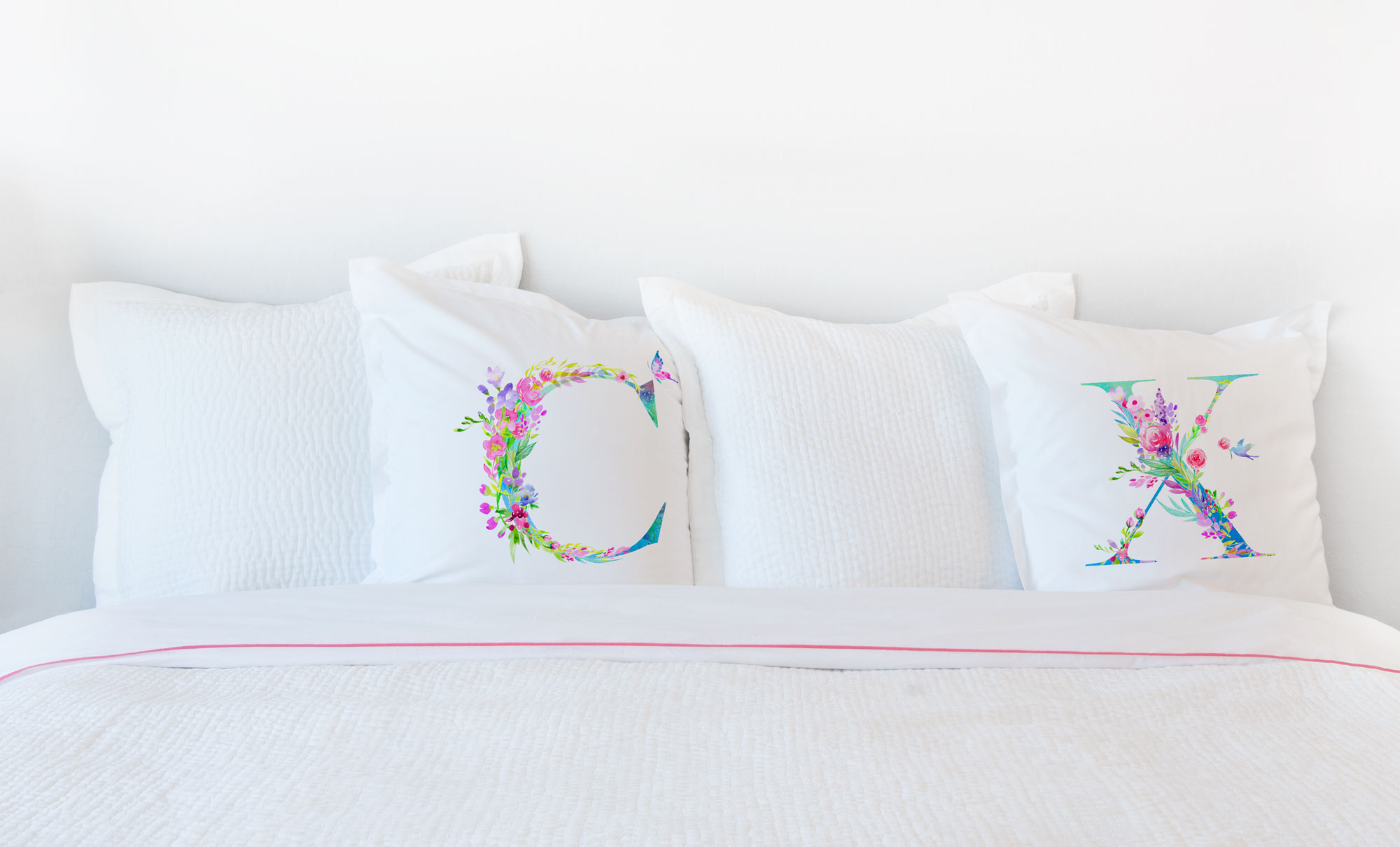 Floral Watercolor Monogram Letter X Pillowcase