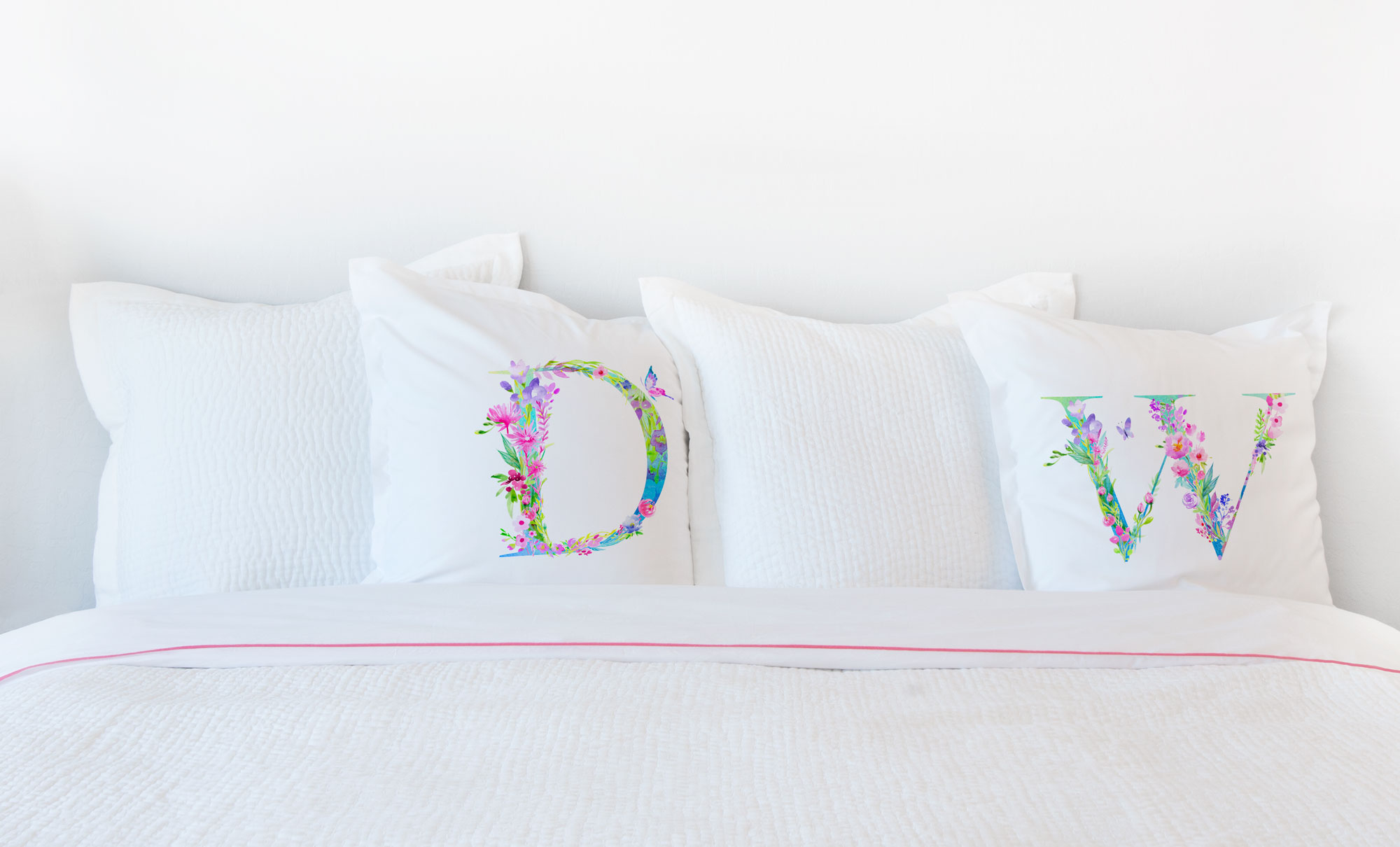 Floral Watercolor Monogram Letter D Pillowcase