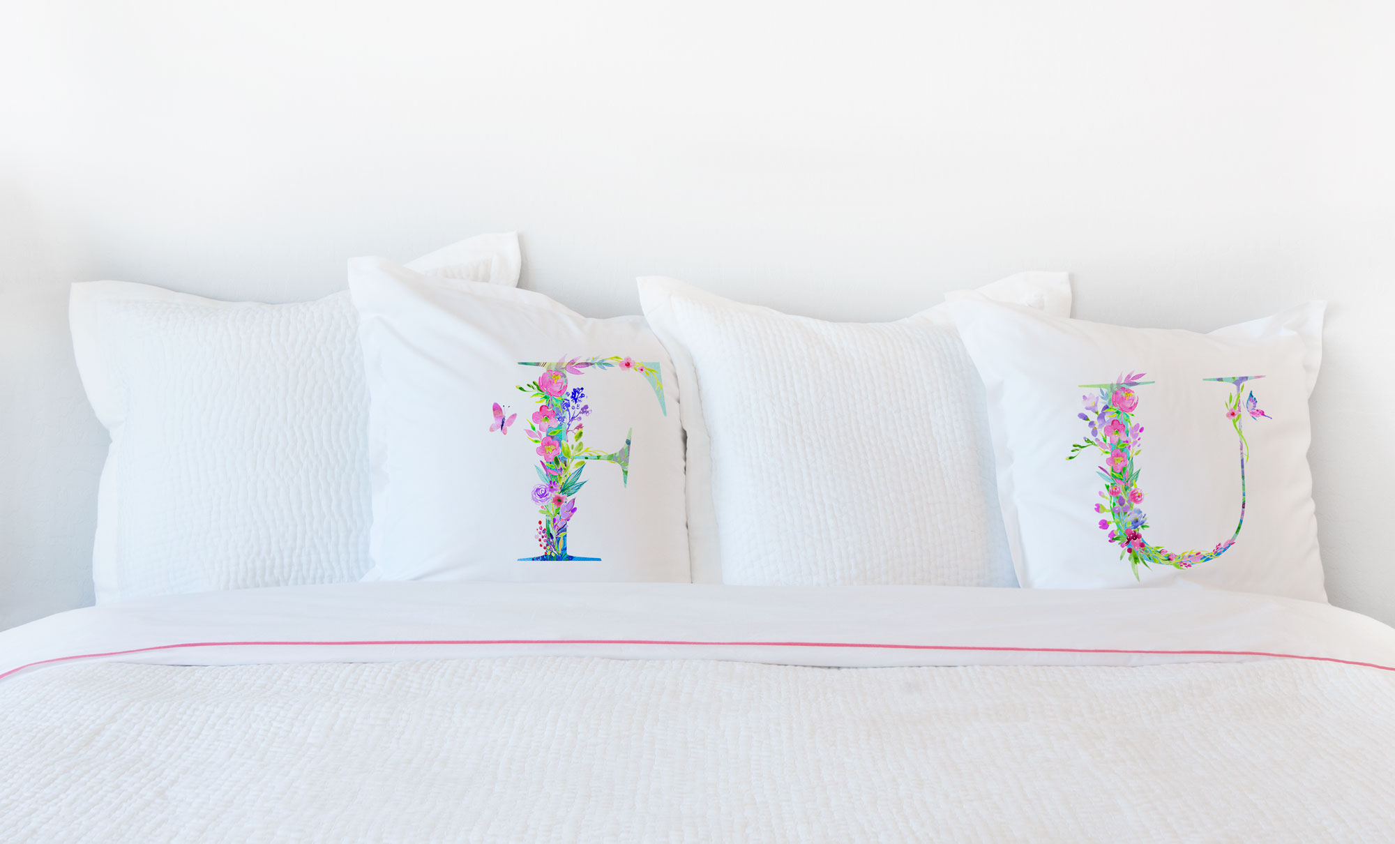 Floral Watercolor Monogram Letter F Pillowcase