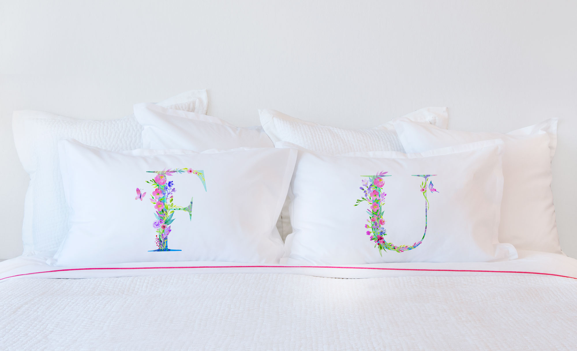 Floral Watercolor Monogram Letter U Pillowcase