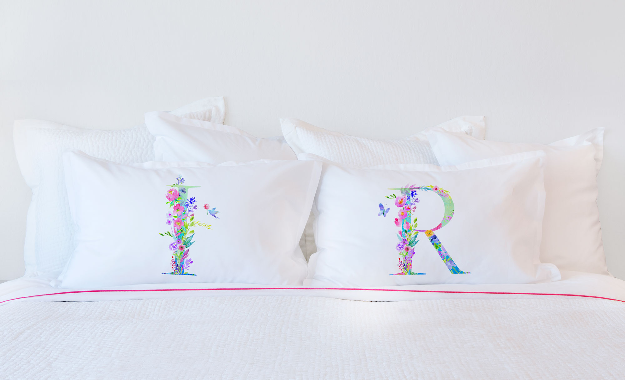 Floral Watercolor Monogram Letter R Pillowcase