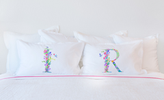 Floral Watercolor Monogram Letter R Pillowcase