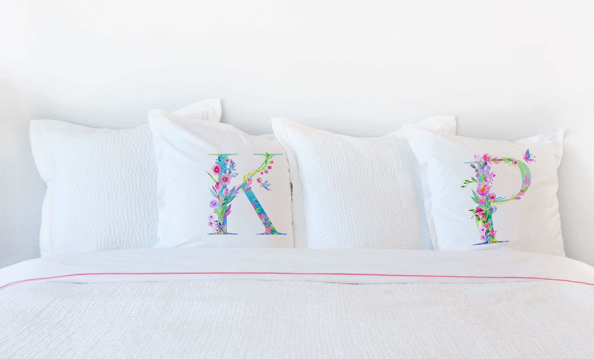 Floral Watercolor Monogram Letter P Pillowcase