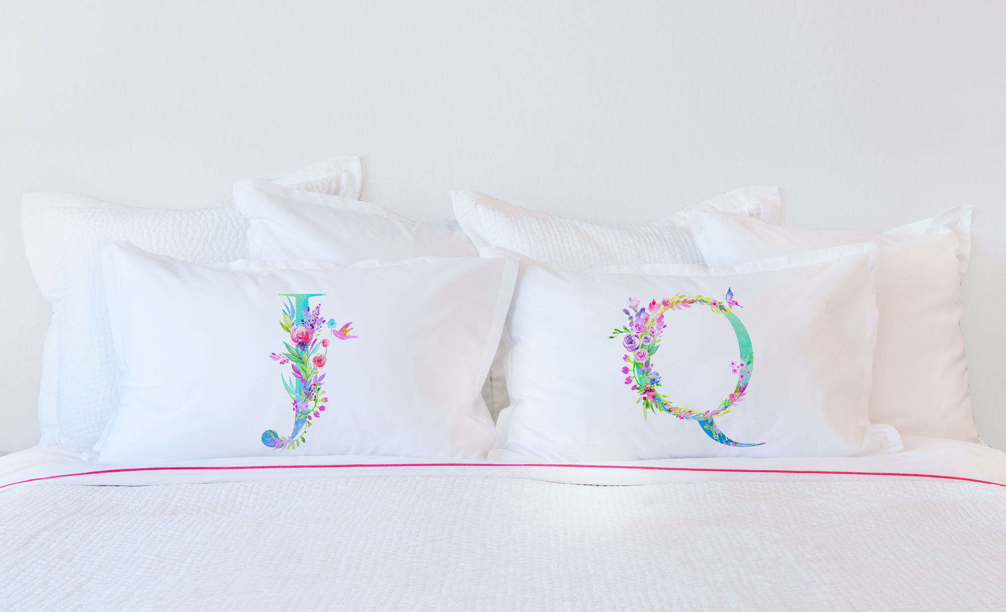 Floral Watercolor Monogram Letter J Pillowcase