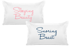 Sleeping Beauty, Snoring Beast - His & Hers Pillowcase Collection-Di Lewis