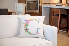 Floral Watercolor Monogram Letter G Throw Pillow Cover