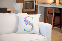 Floral Watercolor Monogram Letter S Throw Pillow Cover