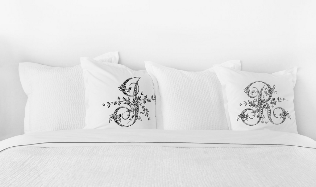 Di Lewis Pillowcase Vintage French Monogram Letter R White Black