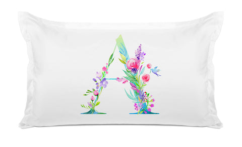 Floral Watercolor Monogram Letter A Pillowcase