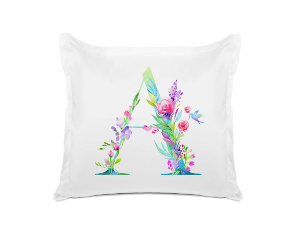 Di Lewis Pillowcase Floral Colorful Watercolor Monogram Letter A