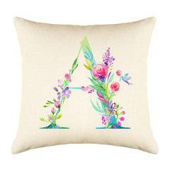 Floral Watercolor Monogram Letter A Throw Pillow Cover
