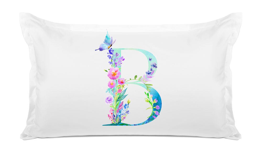 Floral Watercolor Monogram Letter B Pillowcase