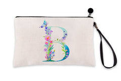 Floral Watercolor Monogram Letter B Makeup Bag