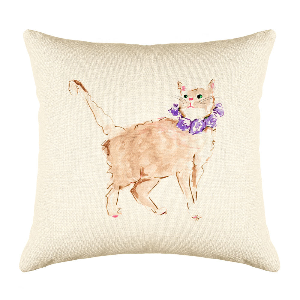 Orange Cat Throw Pillow Cover - Cat Illustration Throw Pillow Cover Collection-Di Lewis