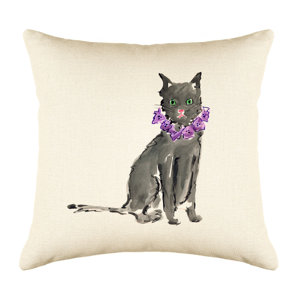 Black Cat Throw Pillow Cover - Cat Illustration Throw Pillow Cover Collection-Di Lewis