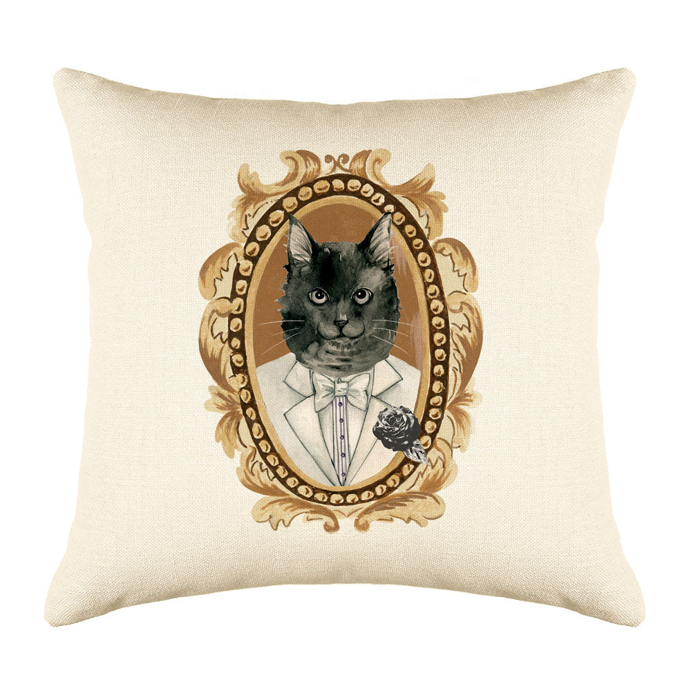 Black Cat Portrait Throw Pillow Cover - Cat Illustration Throw Pillow Cover Collection-Di Lewis