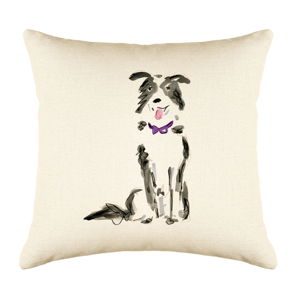 Benji Border Collie Throw Pillow Cover - Dog Illustration Throw Pillow Cover Collection-Di Lewis