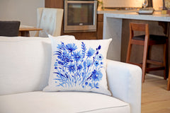 Blue Botanical Floral Throw Pillow Cover - Decorative Designs Throw Pillow Cover Collection