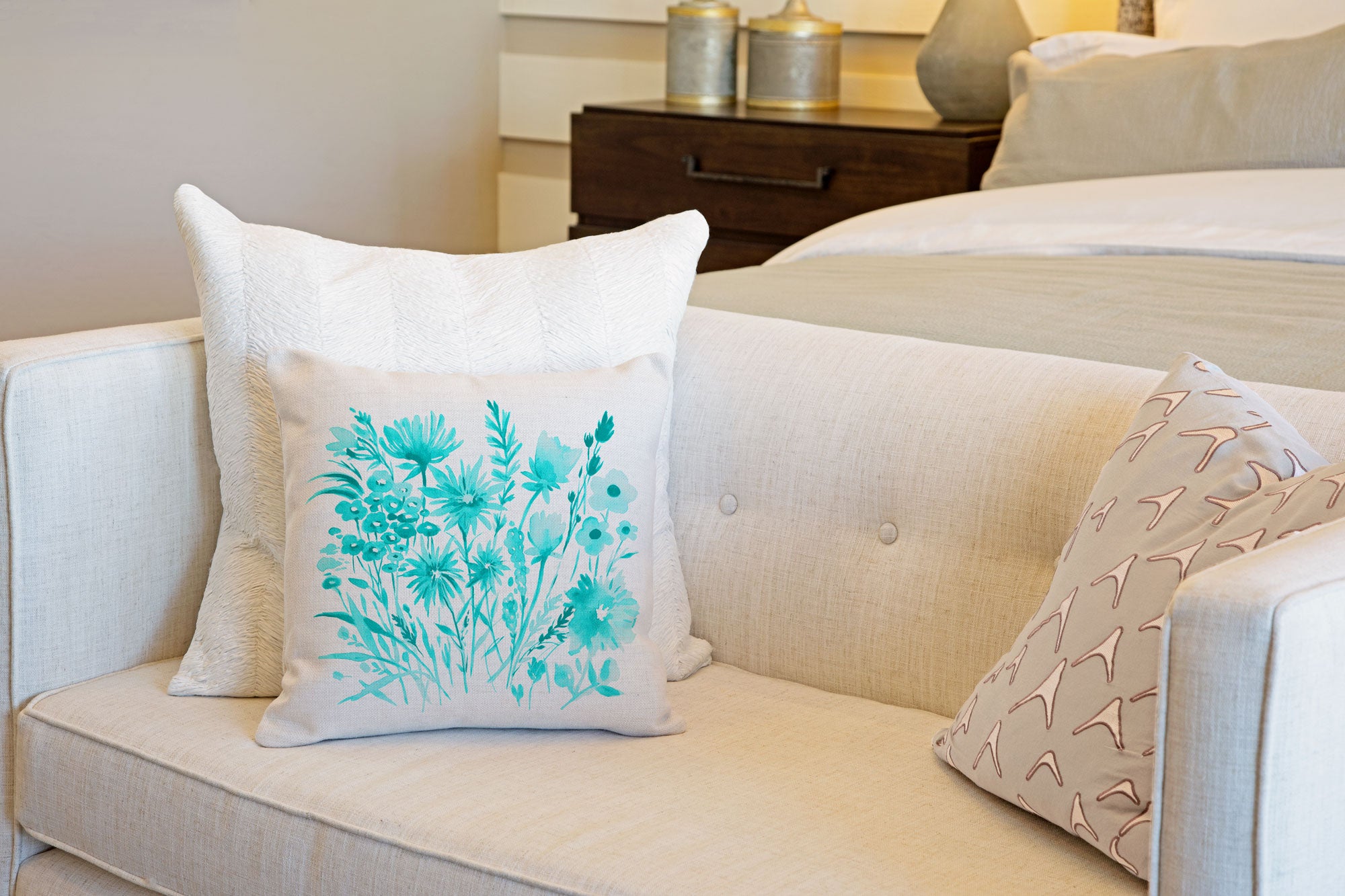 Turquoise Botanical Floral Throw Pillow Cover - Decorative Designs Throw Pillow Cover Collection
