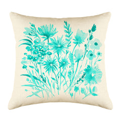 Turquoise Botanical Floral Throw Pillow Cover - Decorative Designs Throw Pillow Cover Collection