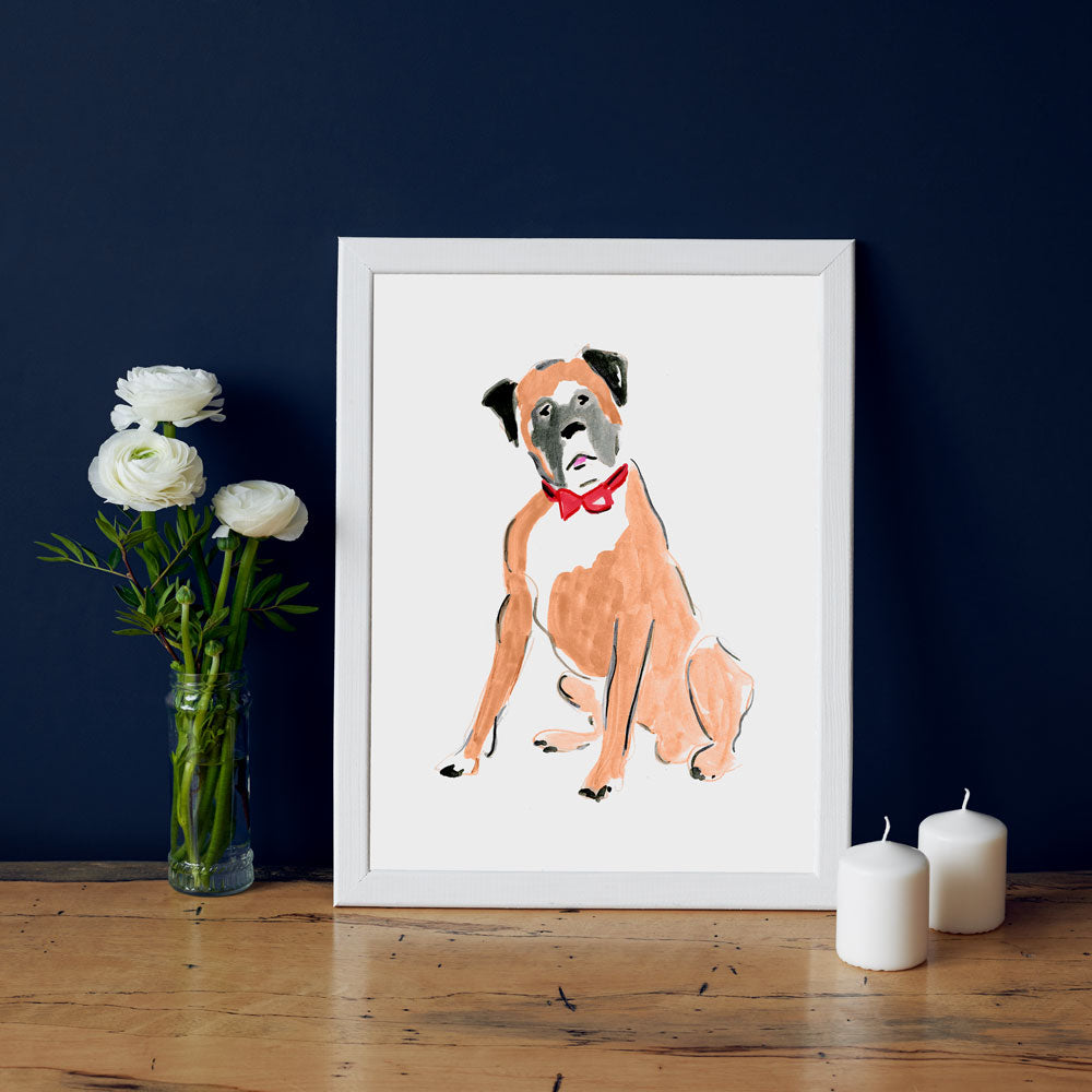 Bobbie Boxer Art Print - Dog Illustrations Wall Art Collection-Di Lewis