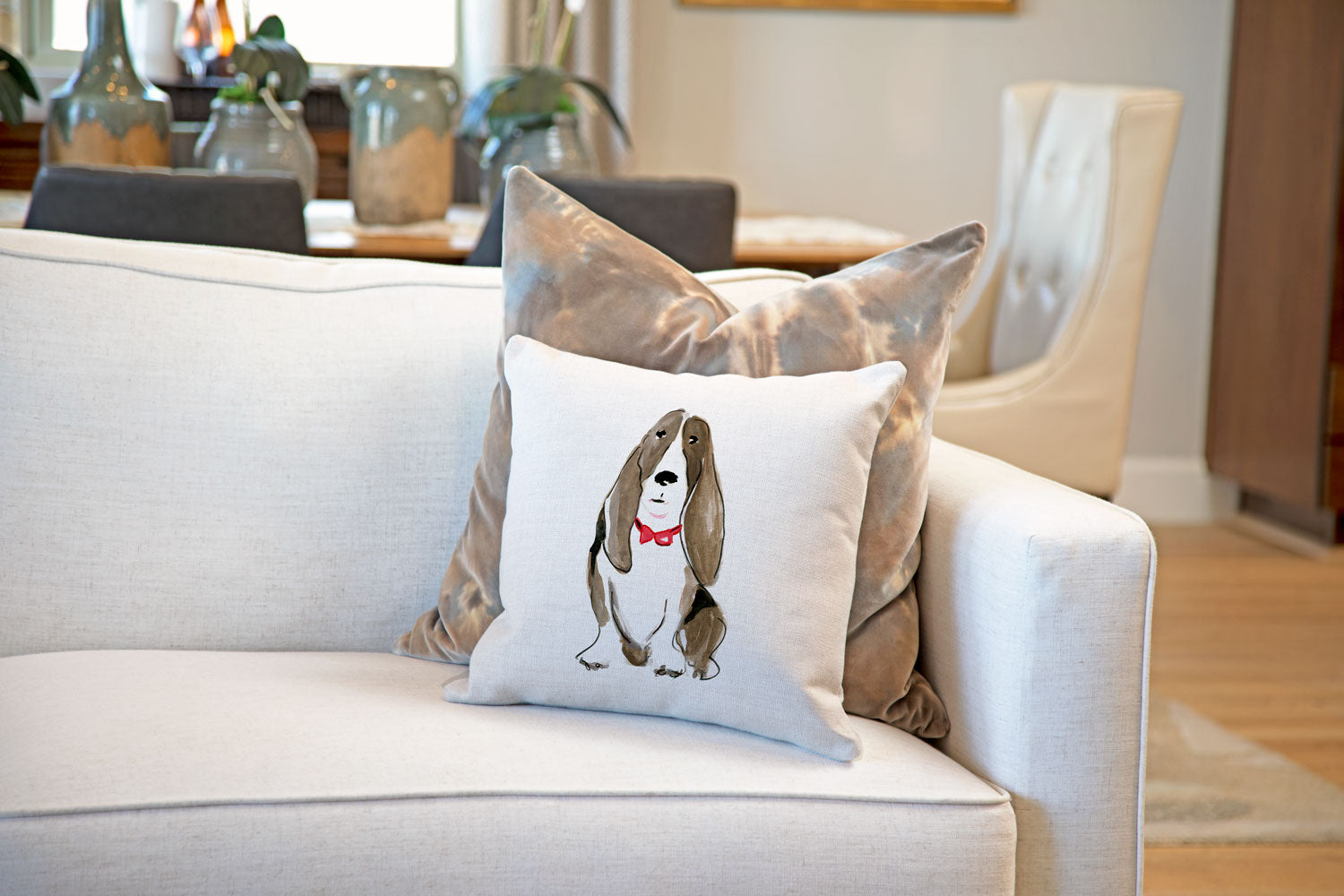Buster Basset Throw Pillow Cover - Dog Illustration Throw Pillow Cover Collection-Di Lewis