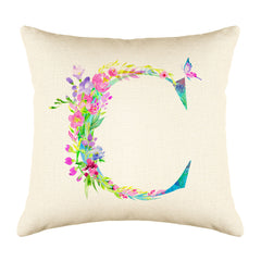 Floral Watercolor Monogram Letter C Throw Pillow Cover
